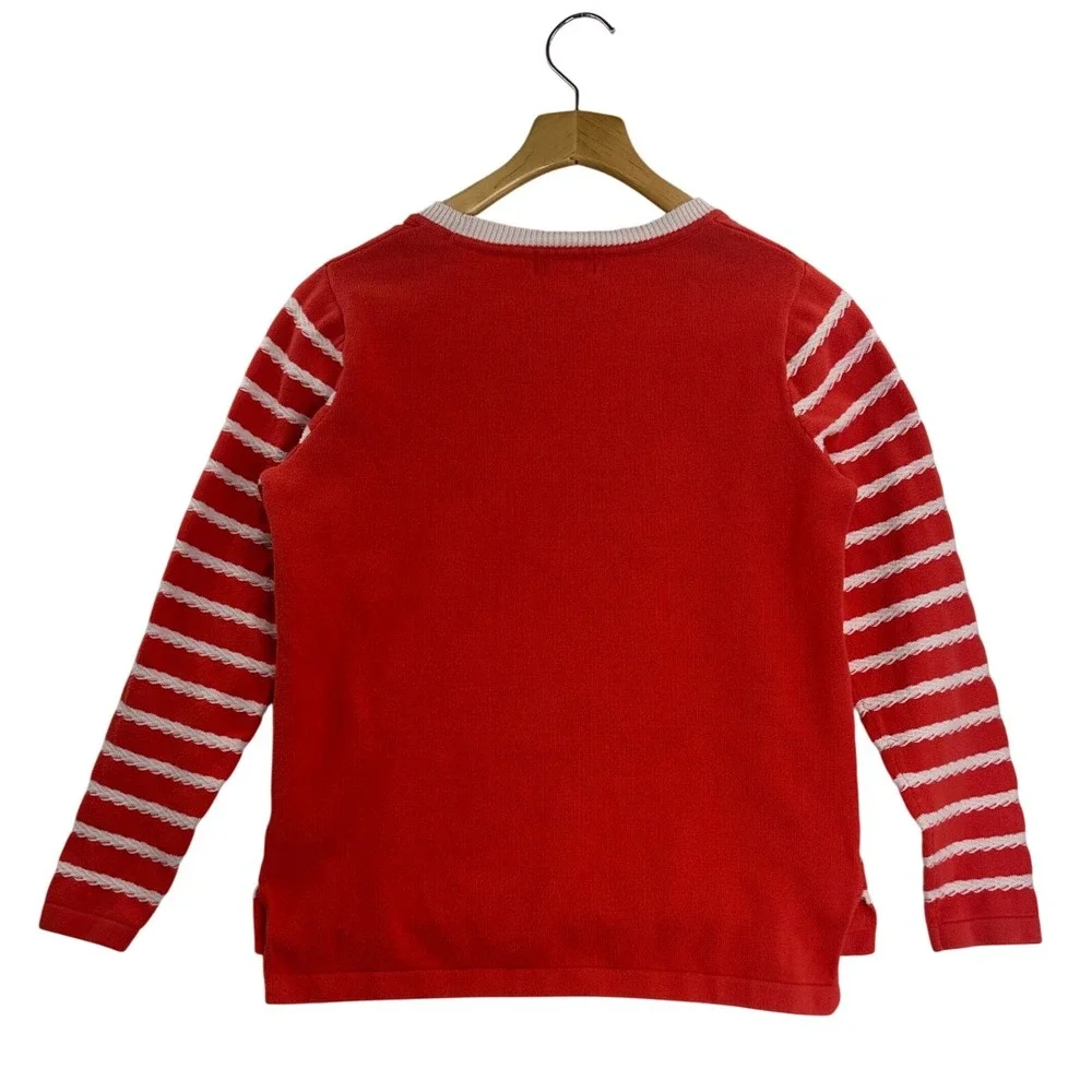 Liz Claiborne Women‎ Orange White Striped Cotton Sweater Pullover Size M